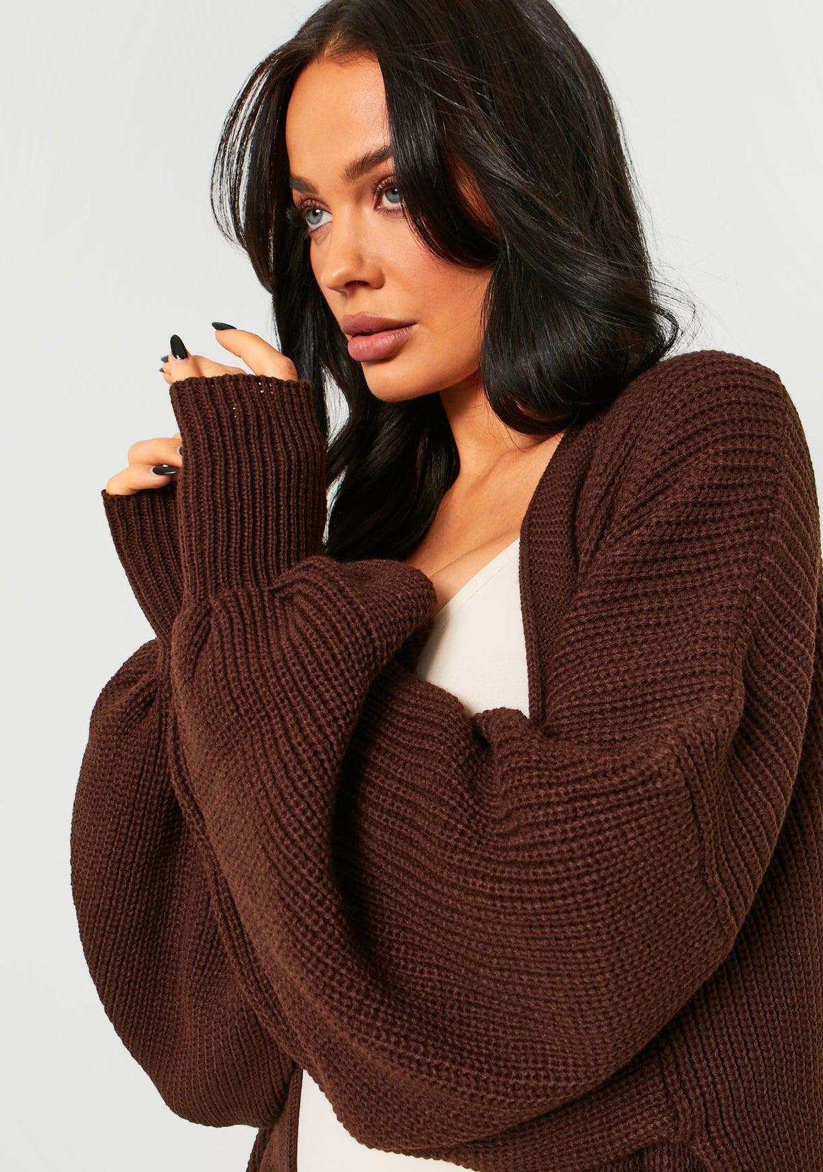 Balloon Sleeve Knitted Cardigan